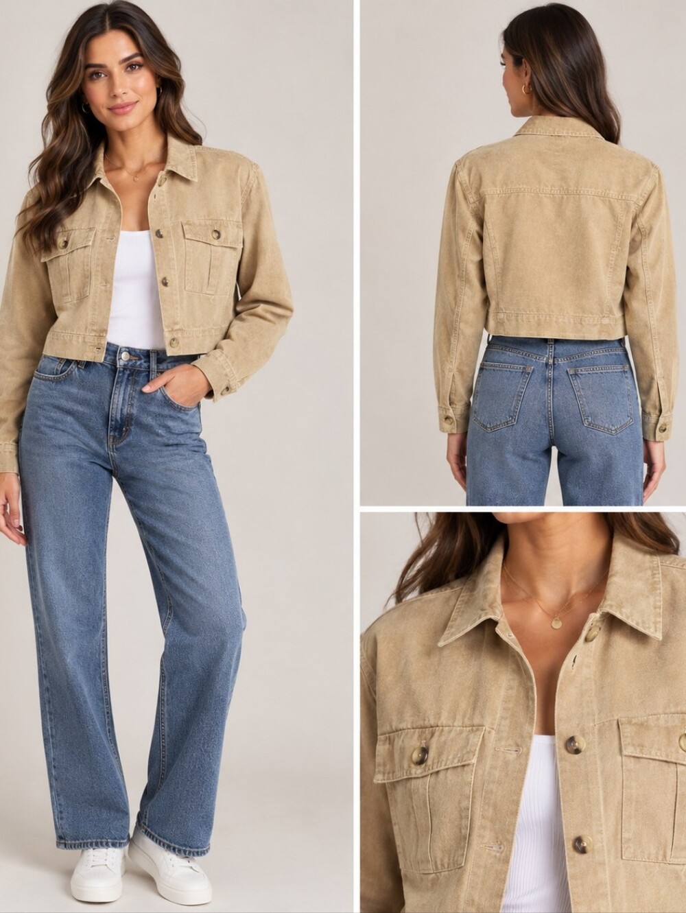 NWT $188 Insprd By Tezza Classic Cropped Corduroy Jacket - Tan Size M